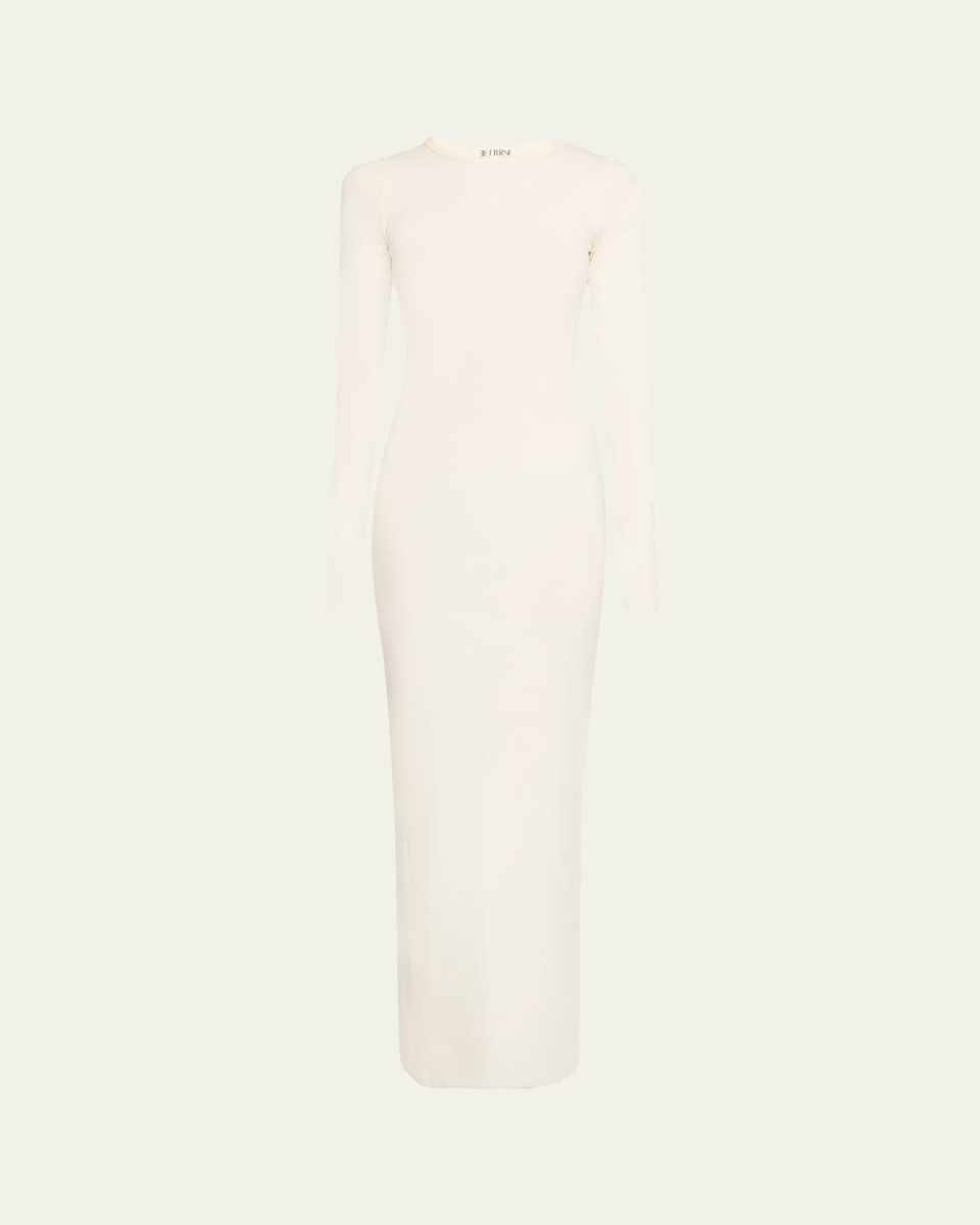 Long-Sleeve Crewneck Rib-Knit Maxi Dress
